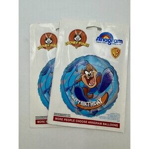 2 Looney Tunes Taz 18” Milar Happy Birthday Balloon Vintage 90’s Y2K Warner Bros